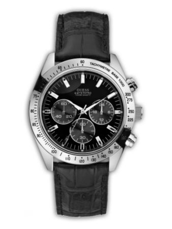 Guess Men's Chronograph with Black Leather Strap Watch