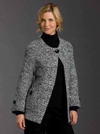 Jones New York Signature® Petites' Tweed A-line Cardigan - White/Black