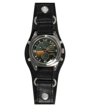Unlisted by Kenneth Cole® Men's Round Gunmetal IP Ana-Digital Dial Black Cuff Strap Watch