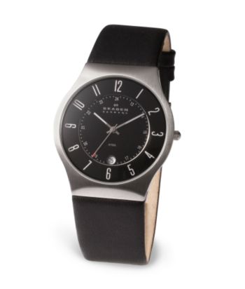 Skagen Denmark Men's Black Leather & Steel Watch
