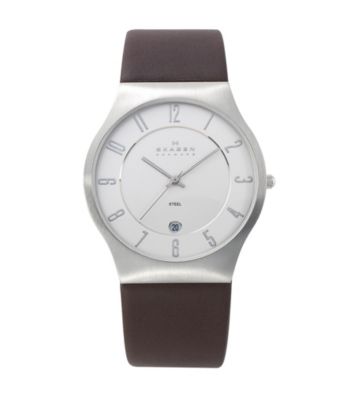 Skagen Denmark Men's Brown Leather & Steel Watch