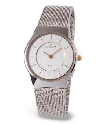 Skagen Denmark Men's Silver and Gold Mesh Steel Watch