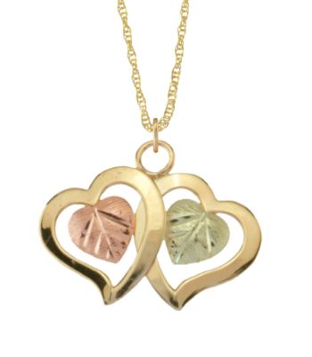 Black Hills Gold Tricolor 10K Double Heart Pendant