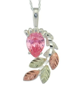 Black Hills Gold Tricolor Sterling Silver Pink Cubic Zirconia Pendant