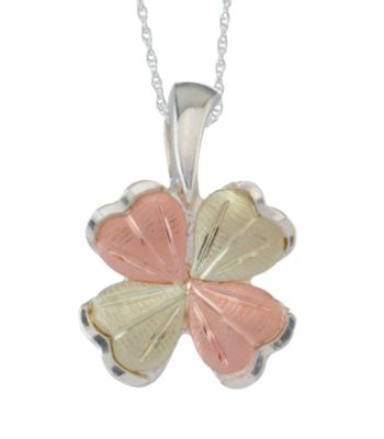 Black Hills Gold Tricolor Sterling Silver Four Leaf Clover Pendant