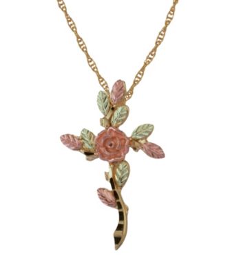 Black Hills Gold Tricolor 10K Dakota Rose Cross Pendant