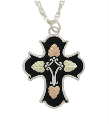 Black Hills Gold Tricolor Sterling Silver Antiqued Cross Pendant
