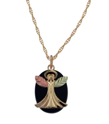 Black Hills Gold Tricolor 10K Angel Pendant with Onyx