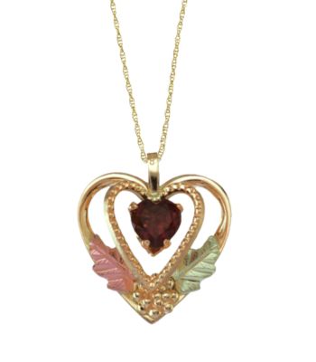 Black Hills Gold Tricolor 10K Garnet Heart Pendant