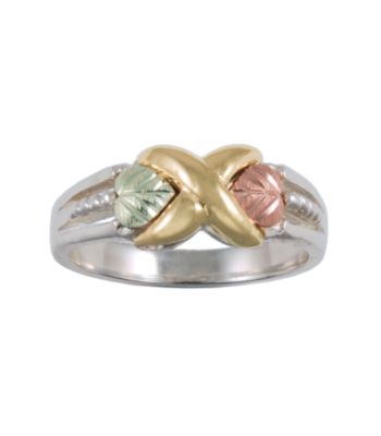Black Hills Gold Tricolor Sterling Silver Tango Hugs & Kisses Ring