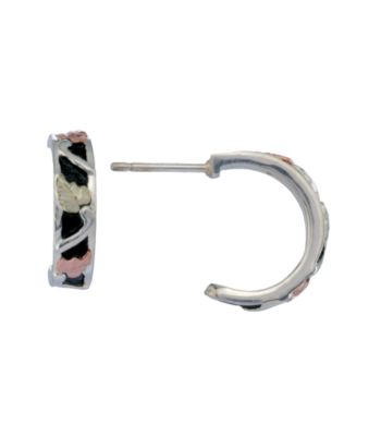 Black Hills Gold Tricolor Sterling Silver Antiqued Demi-Hoop Earrings