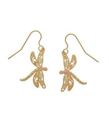 Black Hills Gold Tricolor 10K Dragonfly Earrings