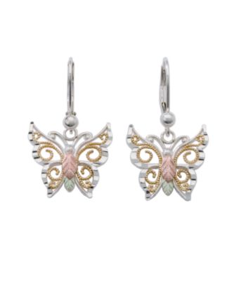 Black Hills Gold Tricolor Sterling Silver Tango Butterfly Earrings