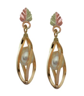 Black Hills Gold Tricolor 10K Pearl Earrings