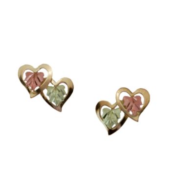 Black Hills Gold Tricolor 10K Double Heart Earrings