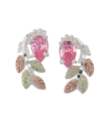 Black Hills Gold Tricolor Sterling Silver Pink Cubic Zirconia Earrings