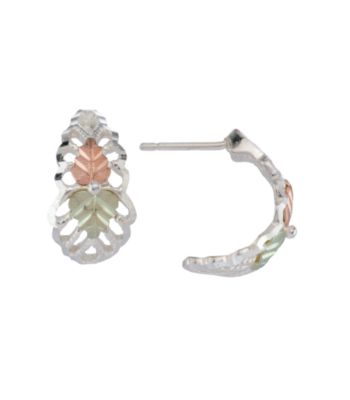 Black Hills Gold Tricolor Sterling Silver Demi-Hoop Earrings