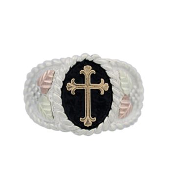 Black Hills Gold Antiqued Men's Cross Ring