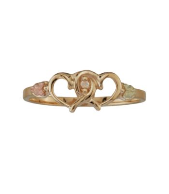 Black Hills Gold 10K Double Heart Diamond Ring