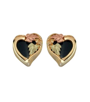Black Hills Gold 10K Onyx Heart Earrings