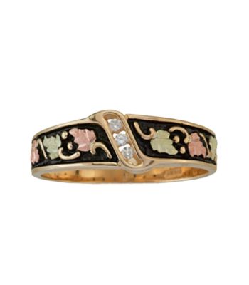 Black Hills Gold 10K Men's Antiqued Diamond Wedding Band 10