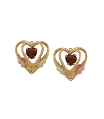 Black Hills Gold 10K Garnet Heart Earrings