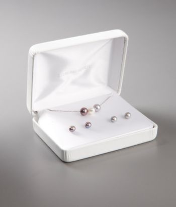 Pearl Pendant and Earrings Box Set - Silver Gray, White & Dark Gray
