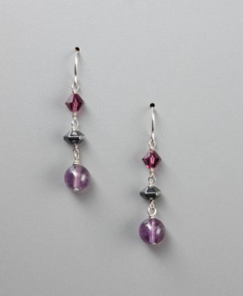 Women's Geniune Stone Amethyst Fish Hook Earrings