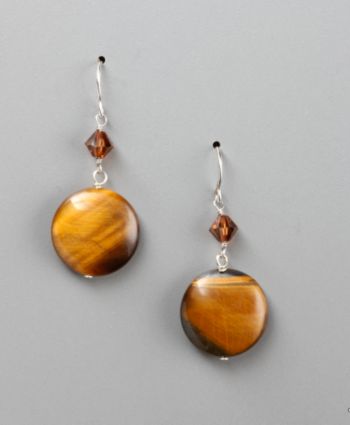 Women's Genuine Stone Tiger's-Eye Fish Hook Earrings - Two