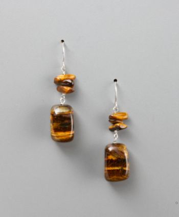 Sterling Silver Genuine Tiger's-Eye Fish Hook Earrings