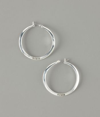 GUESS Medium Wavy Hoop Earrings - Silvertone