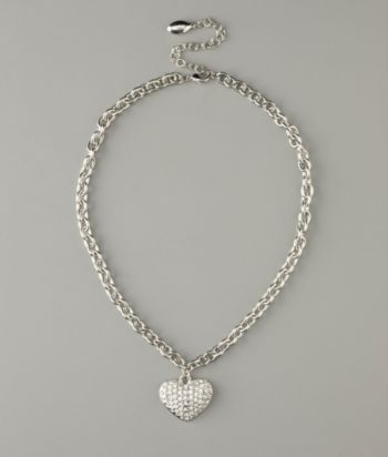 GUESS Pave Heart Necklace - Silvertone