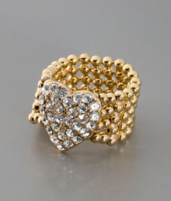 GUESS Crystal & Goldtone Stretch Heart Ring