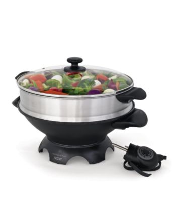 Wolfgang Puck Stainless Steel Electric Wok with Glass Lid and Steamer