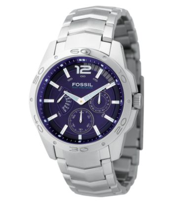 Fossil® Men's Stainless Steel Blue Dial Multi-function Watch