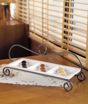 Company's Coming 3-Compartment Serving Tray with Iron Stand