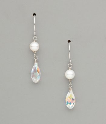 Sterling Silver Freshwater Pearl and Crystal Teardrop Earrings - Clear