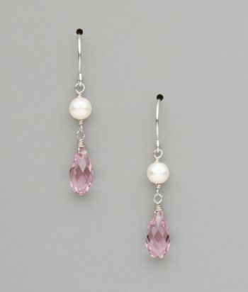 Sterling Silver Freshwater Pearl and Crystal Teardrop Earrings - Light Purple