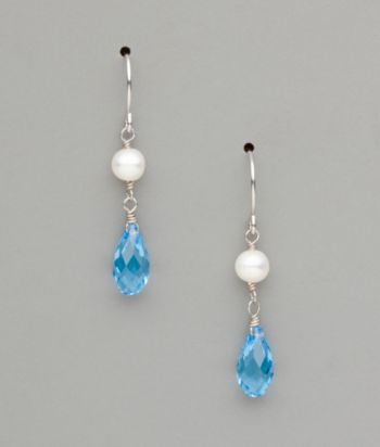 Sterling Silver Freshwater Pearl and Crystal Teardrop Earrings - Aqua