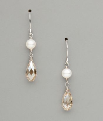 Sterling Silver Freshwater Pearl and Crystal Teardrop Earrings - Golden Shadow