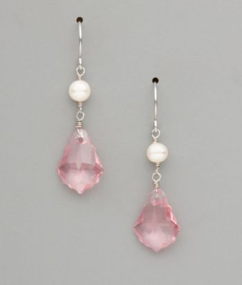 Sterling Silver Freshwater Pearl and Large Crystal Earrings - Light Rose
