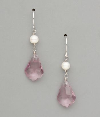 Sterling Silver Freshwater Pearl and Large Crystal Earrings - Light Amethyst