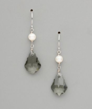 Sterling Silver Freshwater Pearl and Large Crystal Earrings - Black Diamond