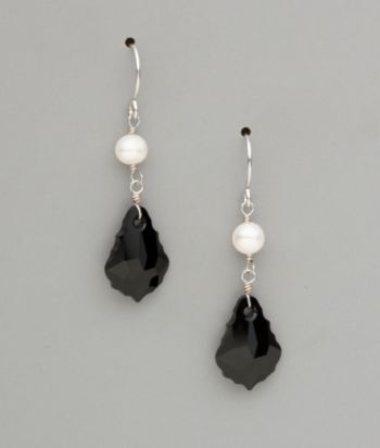 Sterling Silver Freshwater Pearl and Large Crystal Earrings - Jet