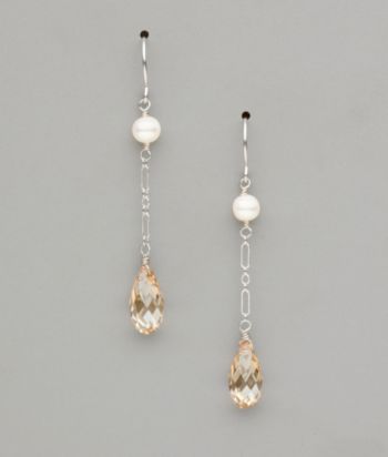 Sterling Silver Freshwater Pearl and Pear Crystal Earrings - Golden Shadow