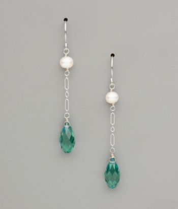 Sterling Silver Freshwater Pearl and Pear Crystal Earrings - Erinite