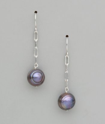 Sterling Silver Freshwater Pearl Potato Earrings - Dark Grey