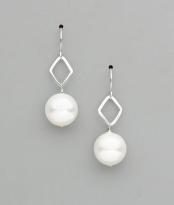 Sterling Silver Freshwater Pearl Diamond Shape Earrings