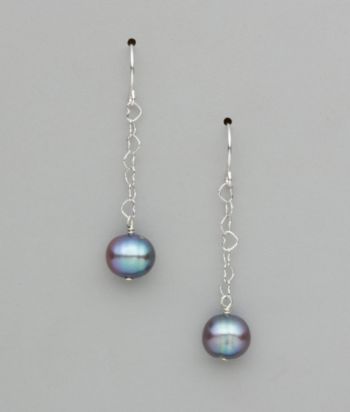 Sterling Silver Freshwater Pearl Potato Earrings - Grey