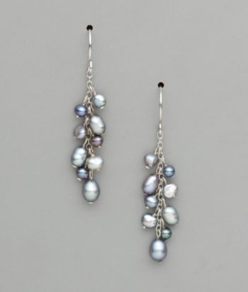 Sterling Silver Freshwater Pearl Dangle Earrings - Gray